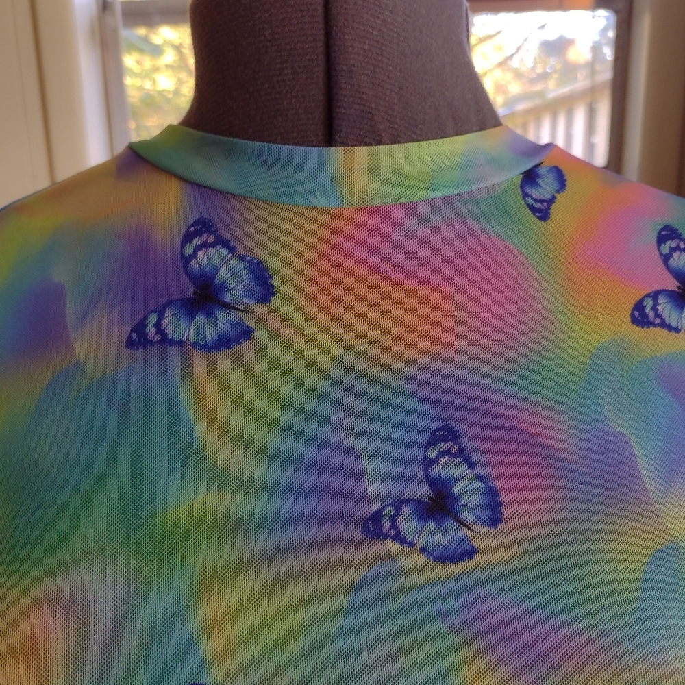 Pastel Tie-Dye Butterfly Mesh Mock Neck 90s Bratz Millennial Plus 20